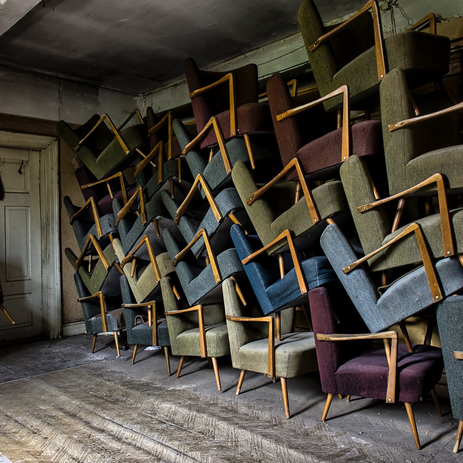 Stack of chairs in a storage house 